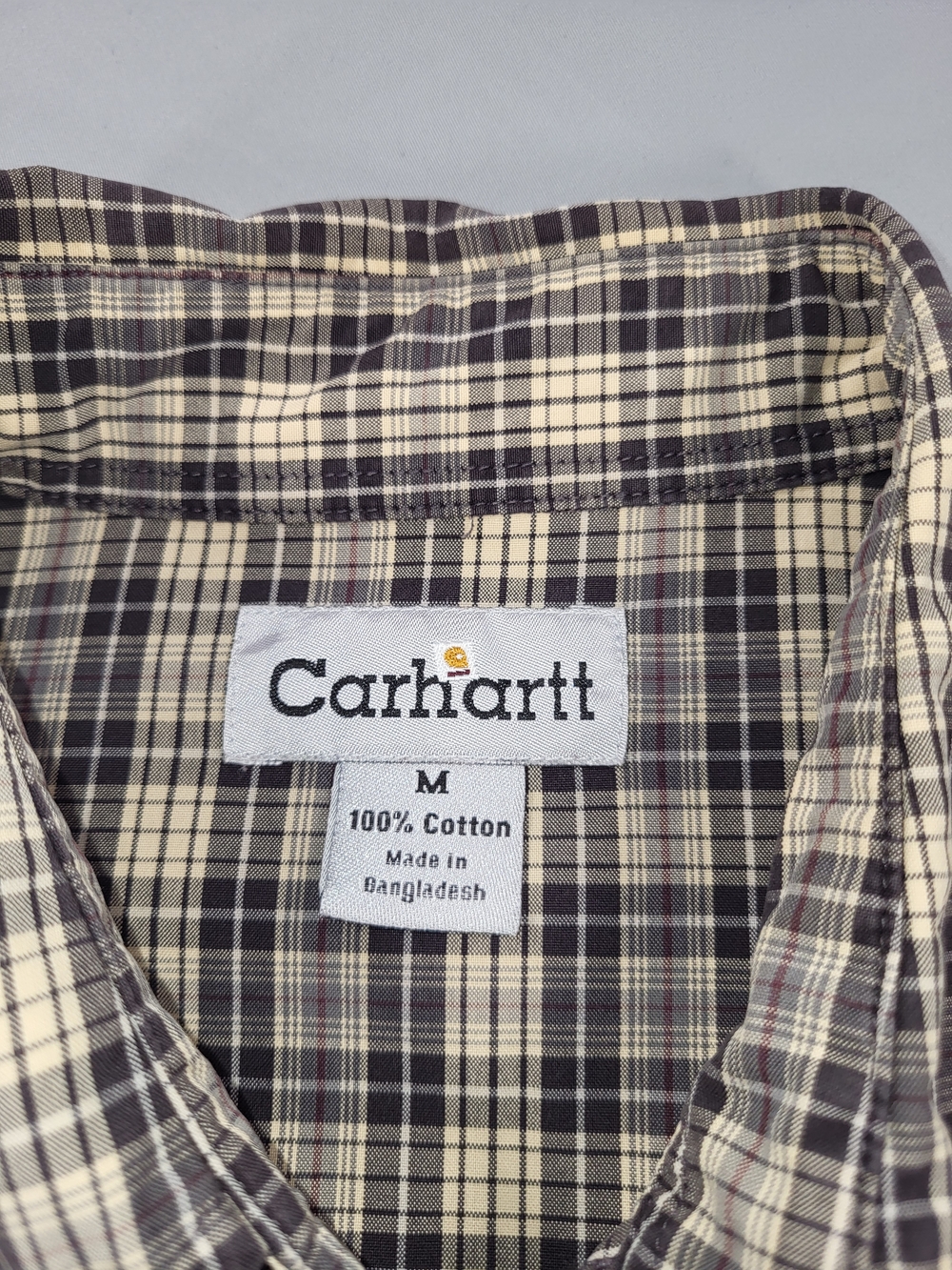 Carhartt Men’s Plaid Cotton Button-Up Shirt in Brown/Beige